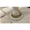 Image 6 : Pair of Table Lamps: Brass Lantern-Style with Candelabra Bulbs 28" H & Ceramic Vase with Marble