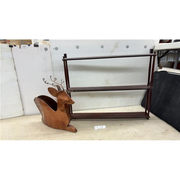 Copper Metal Reindeer Planter/Holder with Wire antlers19 X 19" and Bombay Wooden 3-tier Display
