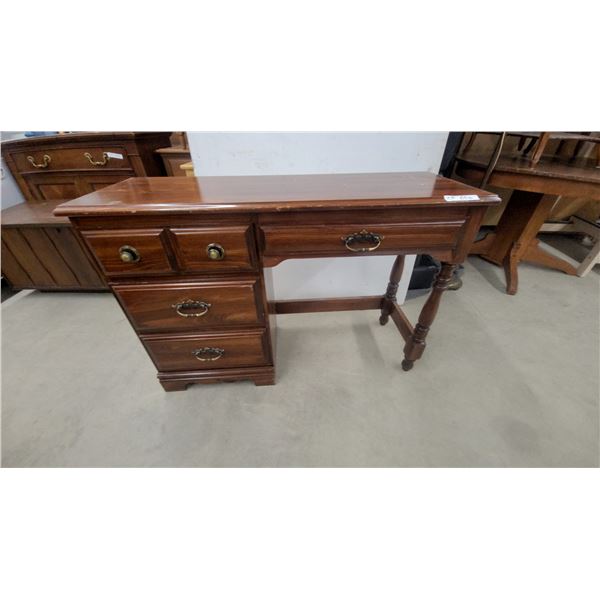 Wooden Desk with 3 Drawers, Brass Handles, Turned Legs 30 x 44 x 16"