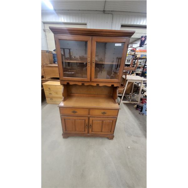 Maple Colonial Style China Hutch with Glass Doors, 2 Drawers & Lower Cabinet Storage 73 x 18 x 42"