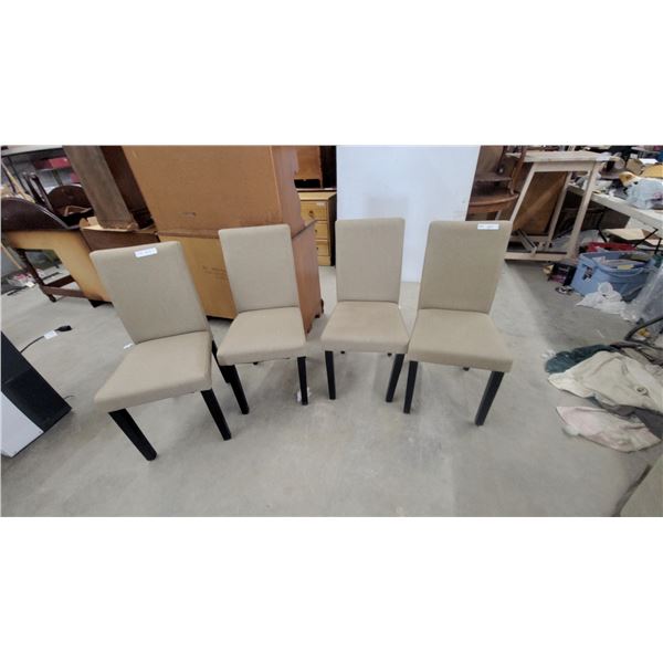 Set of 4 Parsons-Style Upholstered Dining Chairs, Beige Fabric, Dark Wood Legs