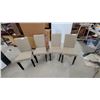 Image 1 : Set of 4 Parsons-Style Upholstered Dining Chairs, Beige Fabric, Dark Wood Legs