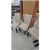 Image 3 : Set of 4 Parsons-Style Upholstered Dining Chairs, Beige Fabric, Dark Wood Legs