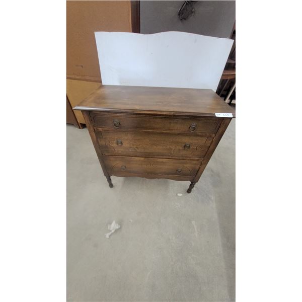 Vintage 3-Drawer Wooden Dresser with Ring Pulls and Turned Legs 35 x 36 x 18"