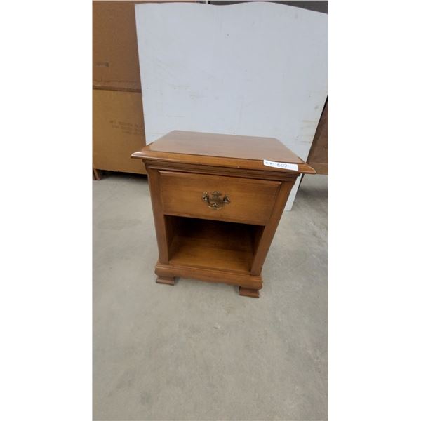 Wooden Nightstand with Single Drawer, Open Shelf, Brass Bail Pull Hardware, Bracket Feet 25"×20 x