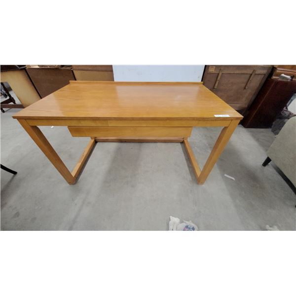 Oak Rectangular Desk with Sled Base Legs and Single Drawer 30 x 55 x 30"