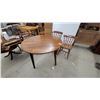 Image 1 : Oval Drop-Leaf Dining Table with Trestle Base and Four Windsor-Style Spindle-Back Chairs Extended
