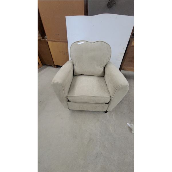Beige Microfiber Upholstered Club Chair with Heart-Shaped Back Cushion and Rolled Arms