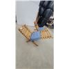Image 2 : Wooden Slatted Folding Chair with Matching Ottoman and Blue Cushions 2x