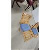 Image 3 : Wooden Slatted Folding Chair with Matching Ottoman and Blue Cushions 2x