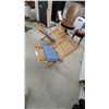Image 4 : Wooden Slatted Folding Chair with Matching Ottoman and Blue Cushions 2x