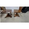 Image 1 : Pair of Wooden Pedestal End Tables with Turned Columns and Square Tops 16 x 18 x 18"