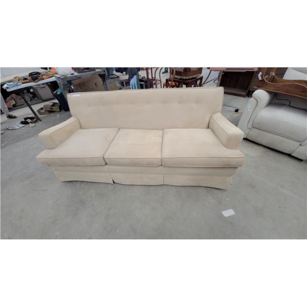 Cream/Beige Upholstered Three-Seater Sofa with Button-Tufted Back and Removable Seat Cushions 72"