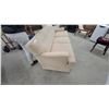 Image 4 : Cream/Beige Upholstered Three-Seater Sofa with Button-Tufted Back and Removable Seat Cushions 72"