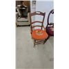 Image 3 : Lot of 3 Antique Wooden Chairs with Needlepoint Embroidered Seats in Orange, Burgundy, and Blue