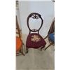 Image 4 : Lot of 3 Antique Wooden Chairs with Needlepoint Embroidered Seats in Orange, Burgundy, and Blue
