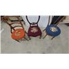 Image 6 : Lot of 3 Antique Wooden Chairs with Needlepoint Embroidered Seats in Orange, Burgundy, and Blue