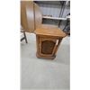 Image 1 : Oak End Table with Cane Door Panel and Brass Handle, Octagonal Top with Parquet Veneer Design 22 x