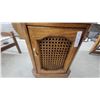 Image 4 : Oak End Table with Cane Door Panel and Brass Handle, Octagonal Top with Parquet Veneer Design 22 x