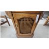Image 5 : Oak End Table with Cane Door Panel and Brass Handle, Octagonal Top with Parquet Veneer Design 22 x