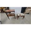 Image 1 : Wooden Side Table with X-Frame Base 26 x 20 x 18" and Floral Upholstered Footstool