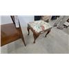 Image 6 : Wooden Side Table with X-Frame Base 26 x 20 x 18" and Floral Upholstered Footstool
