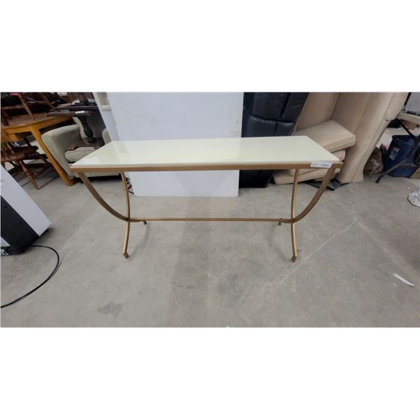 Gold Metal Base Console Table with Cream/Ivory Rectangular Top
