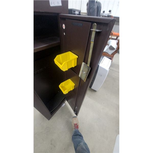 Metal Security Gun Cabinet with Key Lock, Single Door, Interior Shelves, Brown Finish 55 x 21 x 10"