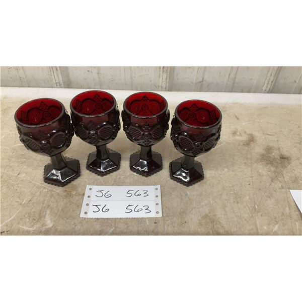 Four Vintage Avon Ruby Red 1876 Cape Cod Wine Goblets