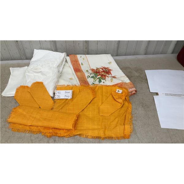 Vintage Linen Placemats & Napkins, Embroidered Pieces & Tablecloth 47.5 x 63.5