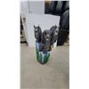 Image 1 : Chainsaw-Carved Wooden Great Horned Owl Trio Sculpture with Painted Forest Base 34" Manitoba Artist