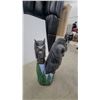 Image 5 : Chainsaw-Carved Wooden Great Horned Owl Trio Sculpture with Painted Forest Base 34" Manitoba Artist