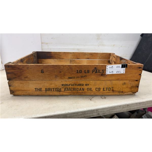 Vintage British American Oil Co. Ltd Wooden 10 Lb Pails Crate, 29 x 19"