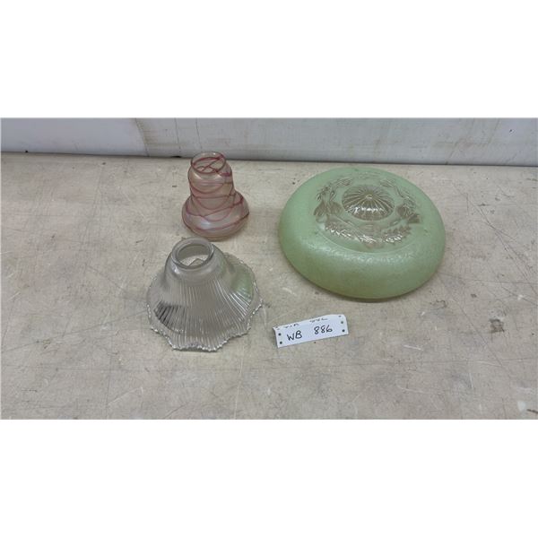 Three Antique Glass Lamp Shades Including Art Glass and Pressed Glass Examples