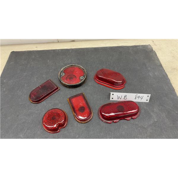 Lot of Six Antique Red Glass Tail Light Lenses for 1937-48 Ford and More