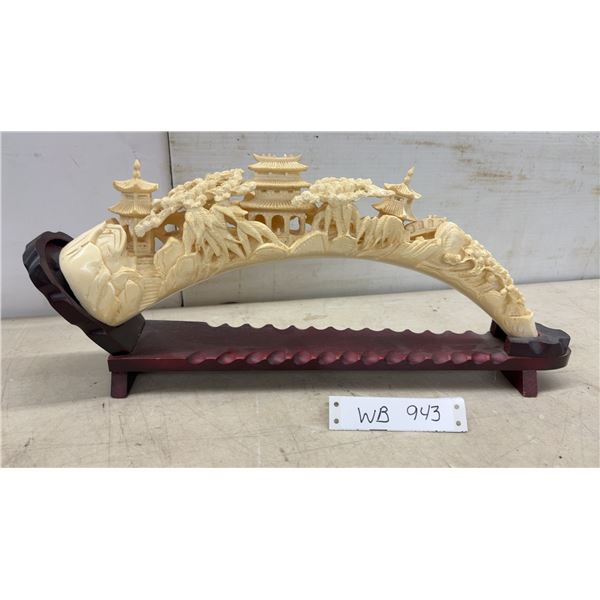 Vintage Chinese Carved Resin Landscape Sculpture on Wood Mount, 19" Long