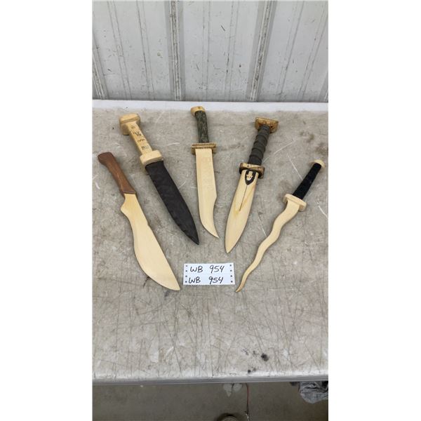 4 Vintage Hand-Carved and Painted Wooden Display Daggers, 17" Long