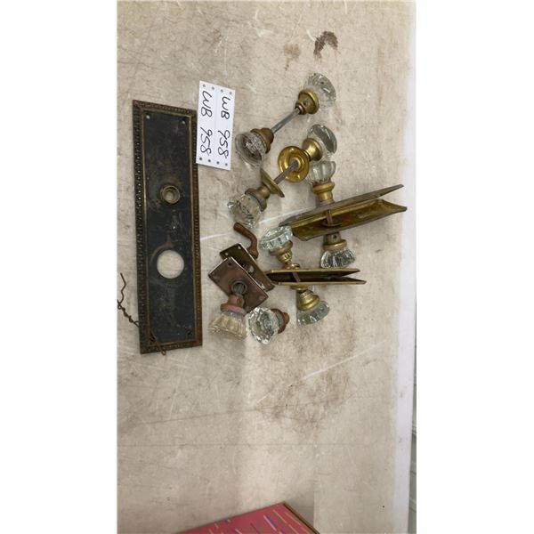 10 Victorian Era Crystal Glass Door Knobs, Back Plates, and Axels