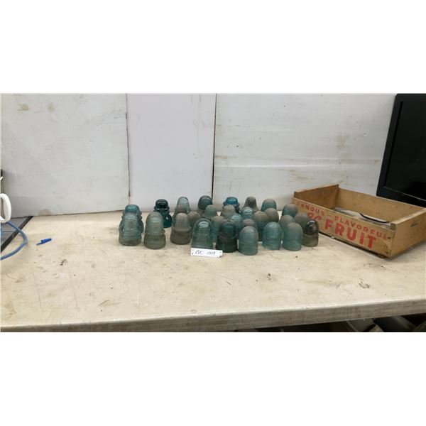Collection of Vintage Glass Telephone Pole Insulators, Aqua Blue