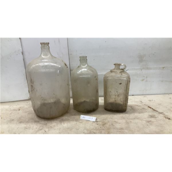 Three Vintage Clear Glass Carboys / Jugs