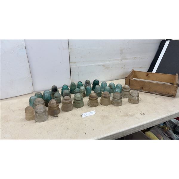 Collection of Vintage Glass Telephone and Telegraph Insulators, Approximately 30 Pieces