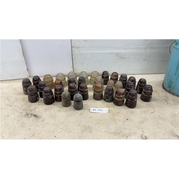 Collection of Vintage Glass and Ceramic Electrical Insulators, Approximately 30 Pieces