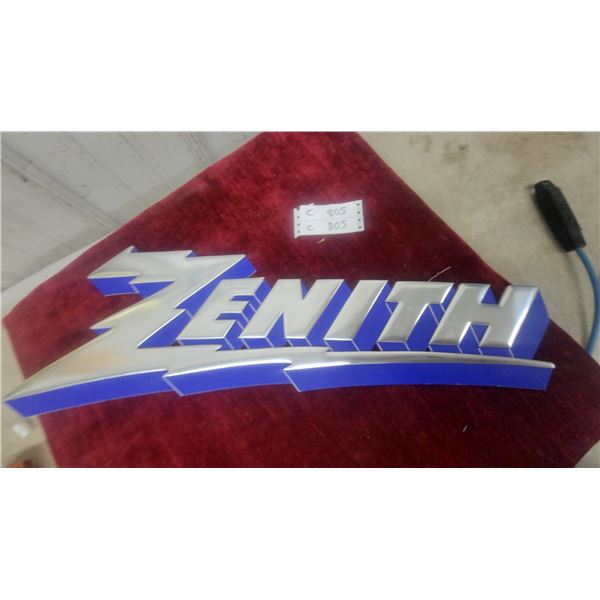 Vintage Zenith Electronics Advertising Sign with Lightning Bolt Logo 30"