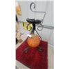 Image 2 : Mid Century Wrought Iron Ashtray Stand with Amber Glass Spaggetti Globe Lamp