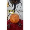 Image 4 : Mid Century Wrought Iron Ashtray Stand with Amber Glass Spaggetti Globe Lamp