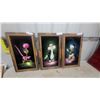 Image 1 : VintageSet of Three Framed Black Velvet Cartoon Character Paintings Signed Kiko 14 x 23"