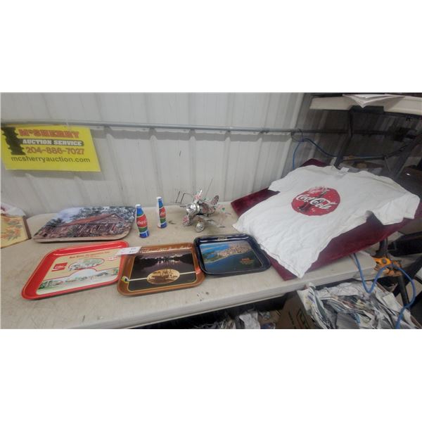 Coca-Cola Collectibles Lot: Serving Trays, T-Shirt, Canada Dry Can Airplane, and More
