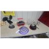 Image 1 : Purple Wall Clock, Popcorn Machine, Mini Truck Condement Rack, Fan, and More