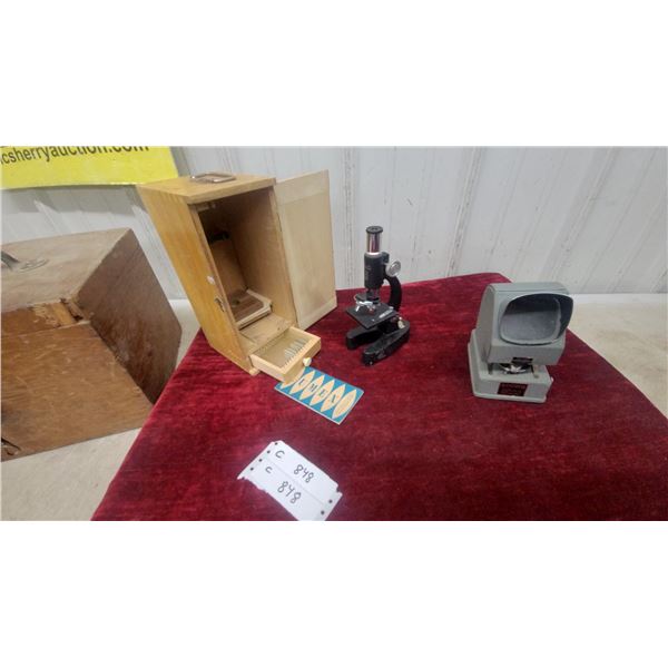 Lumex Microscope with Wooden Case, Slides, and Accura Reflecting Microscope