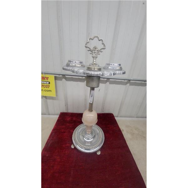 Vintage Chrome and Slag Glass Pedestal Smoking Stand with Four Ashtrays Art Deco